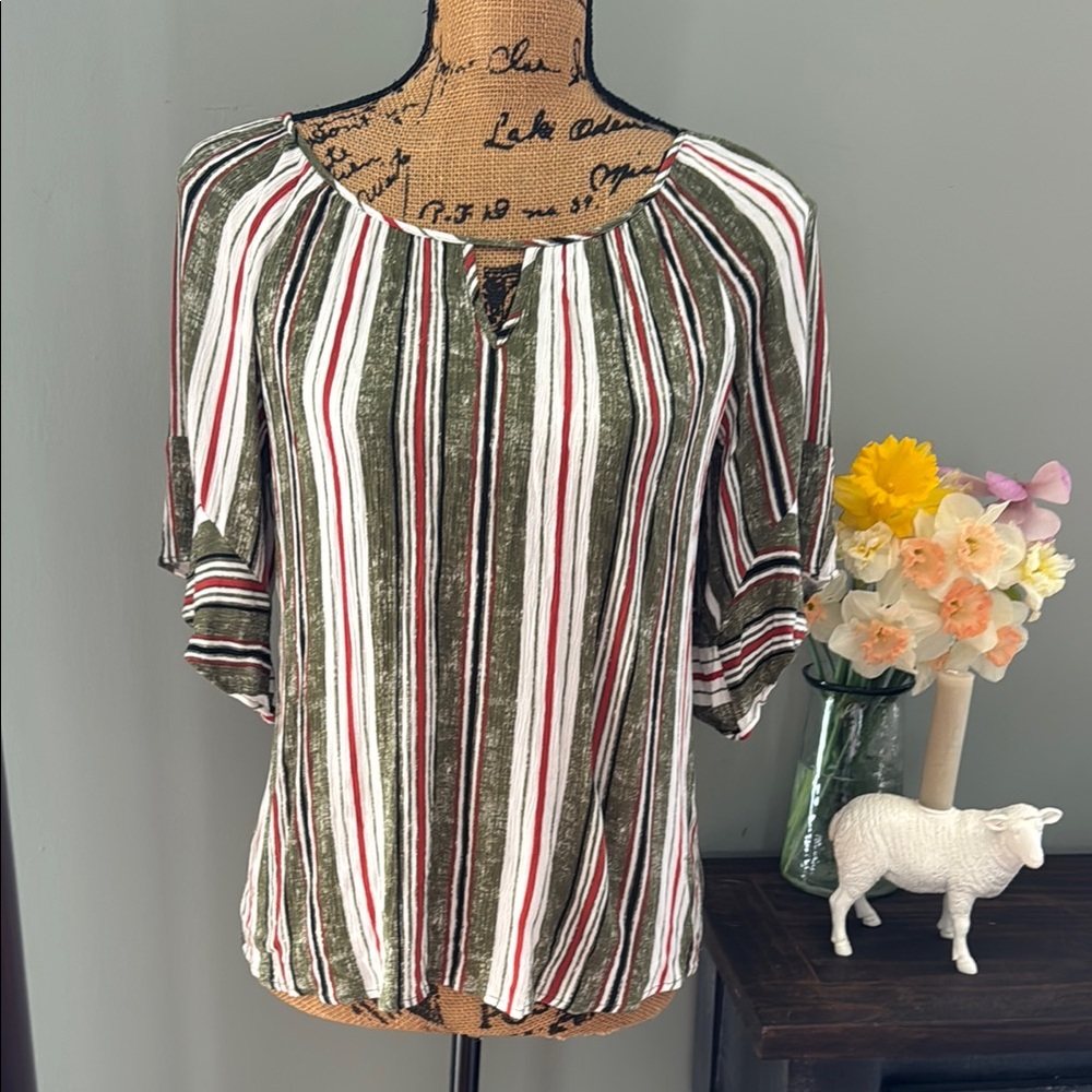 AGB Striped Green and Red Women's Top. Size Small.